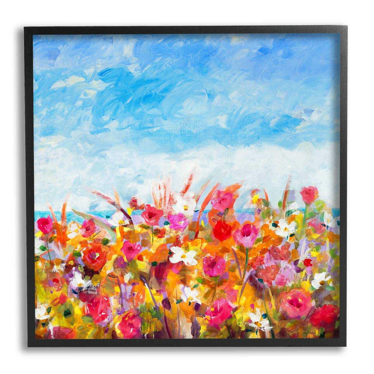 Stupell Industries Bold Summer Blooming Flower Field Under Cloudy Sky Framed Wall Art